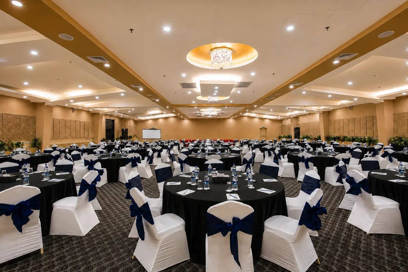 Safinah ballroom arranged with round tables at Sea Pearl